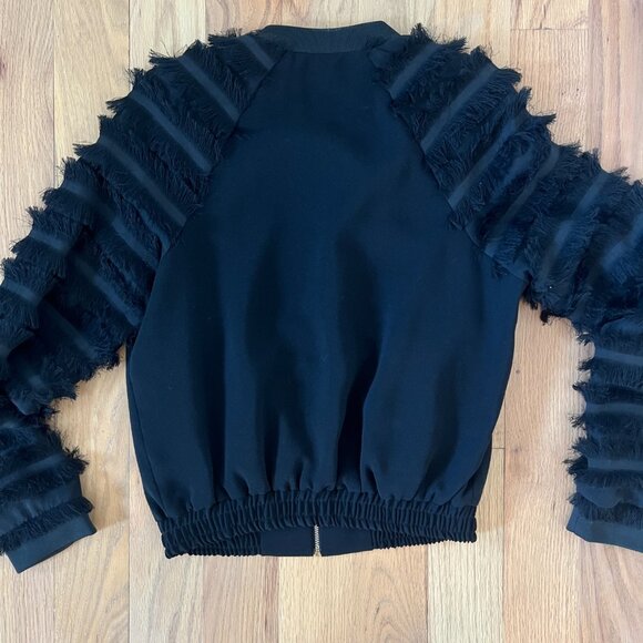 zara - black bomber jacket with fringe sleeves - size XS - Picture 7 of 7
